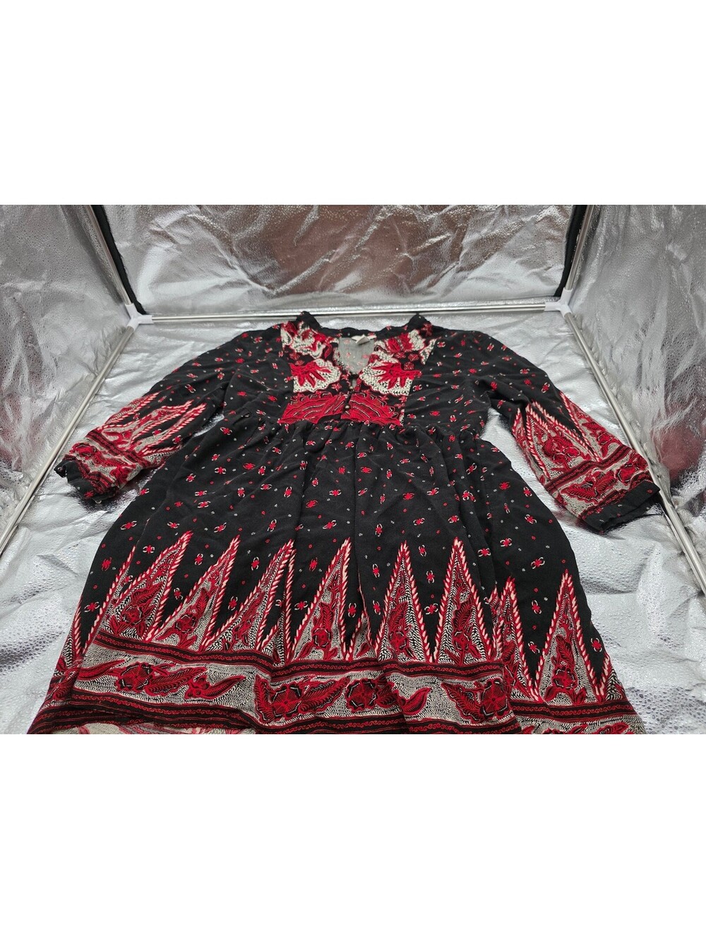 Forever 21 Boho Style Black and Red Patterned Dress, Size M